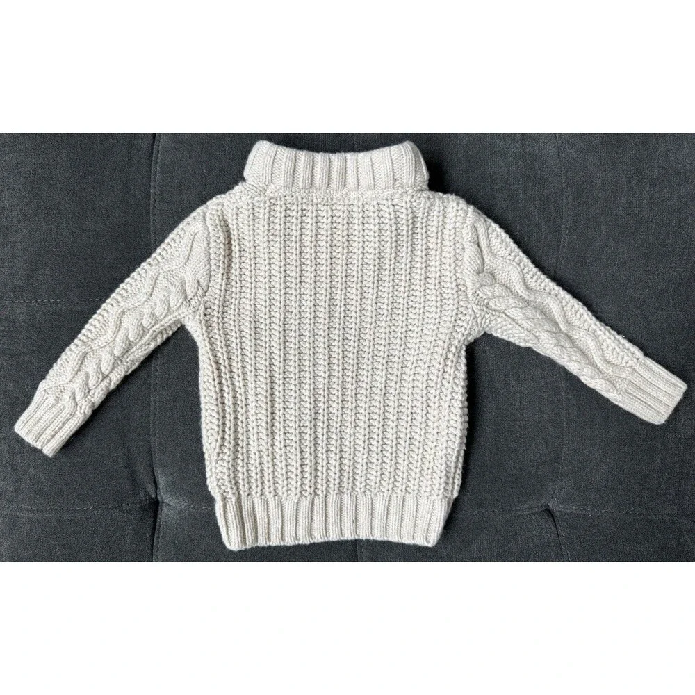 BabyGap Boys 12/18 Beige Cable Knit Sweater~Brown Sherpa Lined Collar